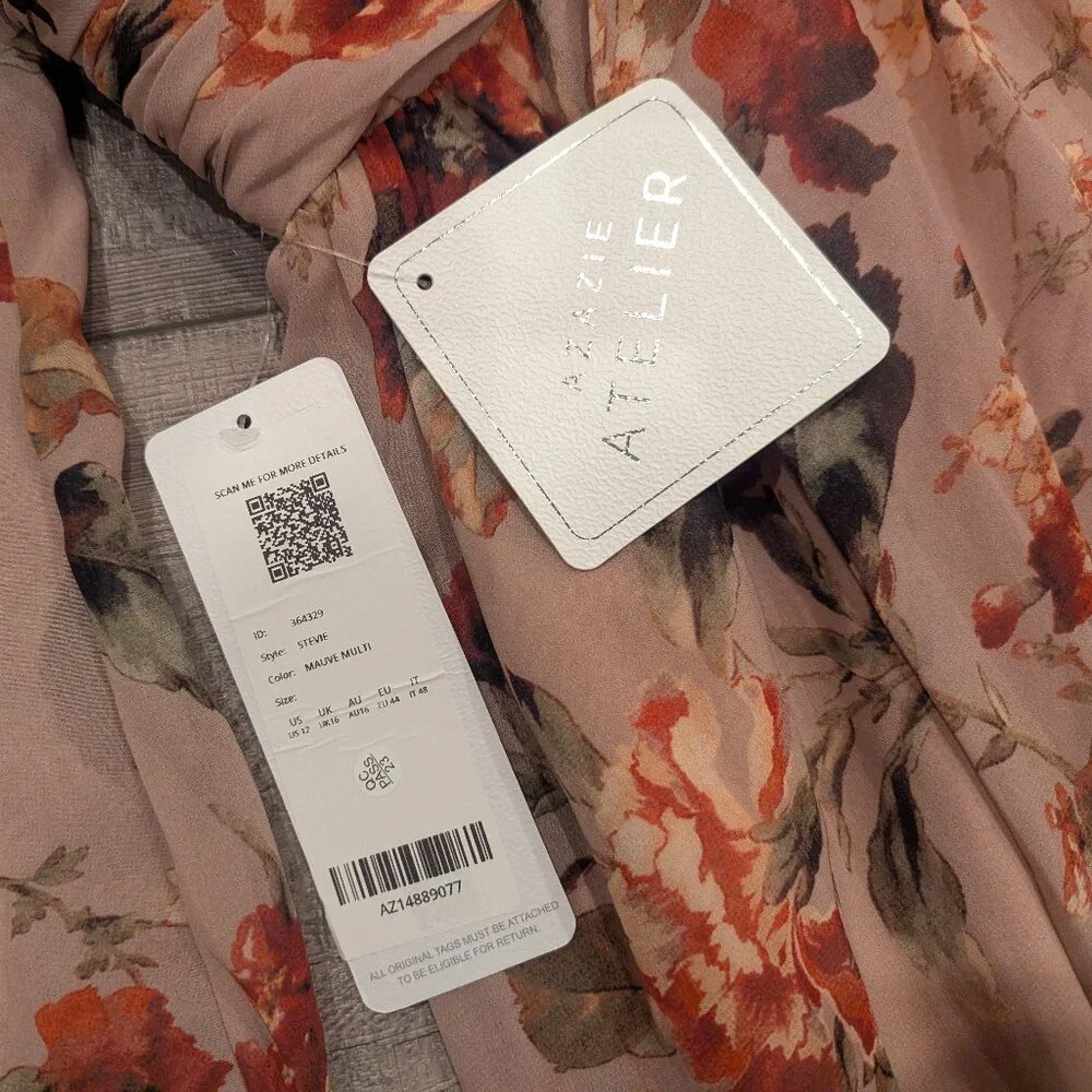 NWT Azazie Stevie Midi Dress Mauve Floral Elegant Fairycore Sheer Chiffon 12 - Picture 5 of 13